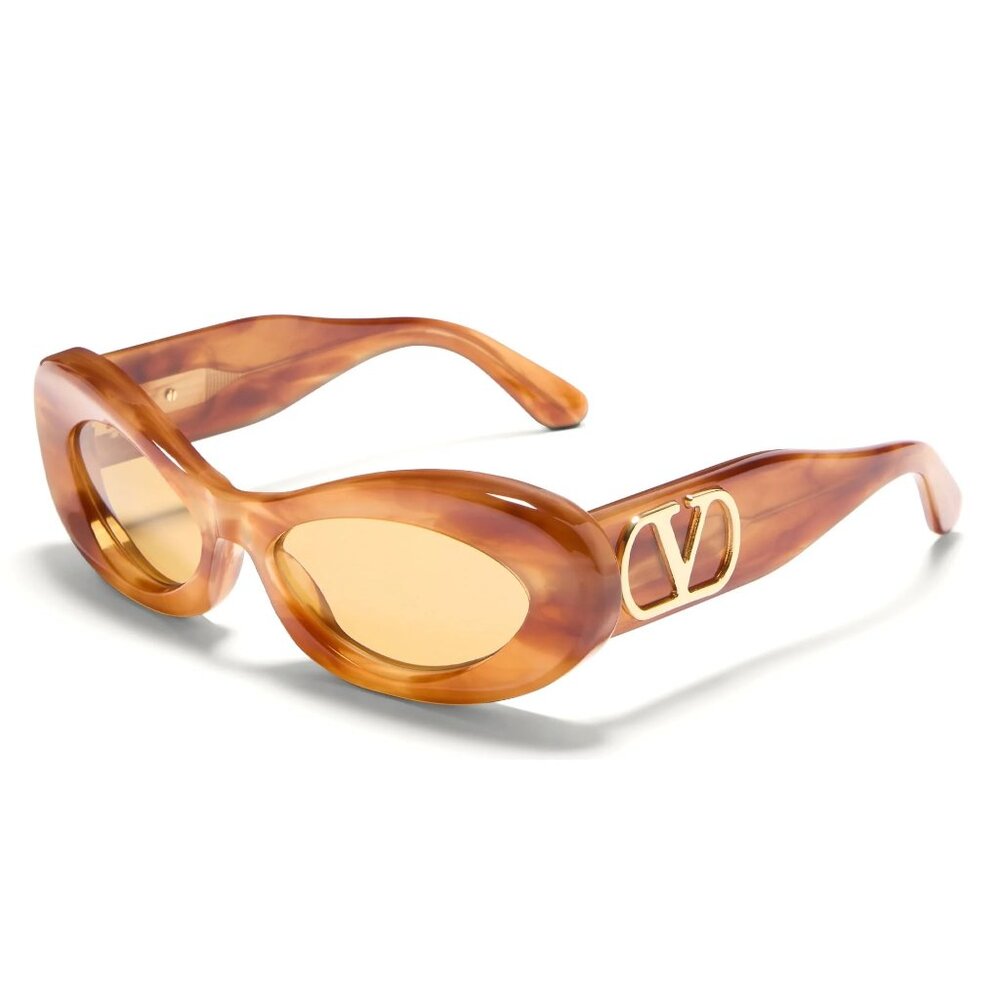 NEW VALENTINO SUNGLASSES HAVANA ORANGE WOMEN OVAL EYEWEAR VALENTINO VLS-178C